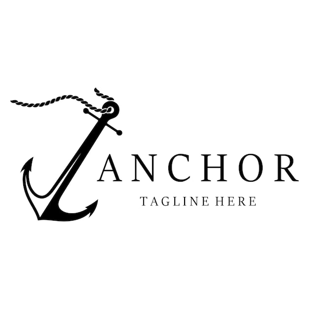 El logotipo del ancla de la nave con cuerda vintage para el barco, el yate, el emblema comercial de la compañía nautica.