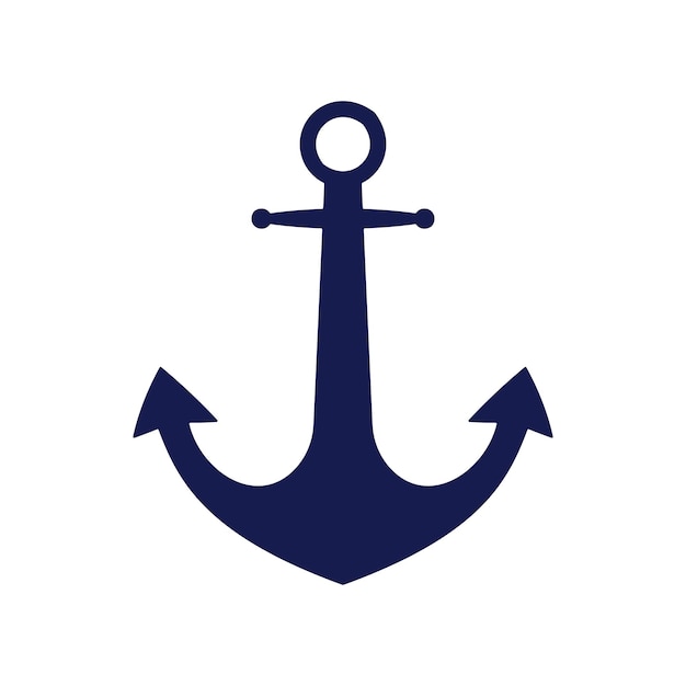 Logotipo de ancla plana azul aislado sobre fondo blanco. Equipo marino silueta. Vector icono de viajes y turismo.