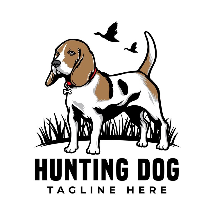 Logotipo del animal doméstico del beagle del perro de caza fresco aislado en blanco