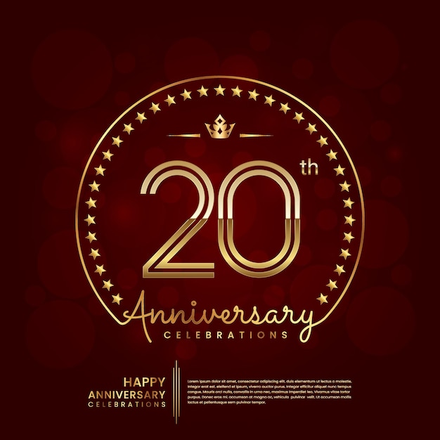 logotipo de aniversario de 20 años en color dorado