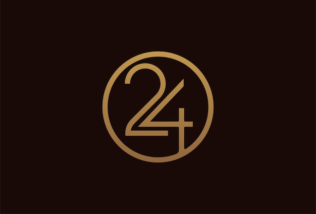 Logotipo de aniversario de 24 años, círculo de línea dorada con número dentro, plantilla de diseño de número dorado