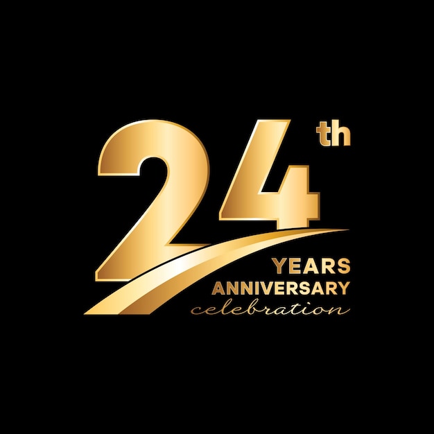 Logotipo de aniversario de 24 años con un número dorado en un fondo negro