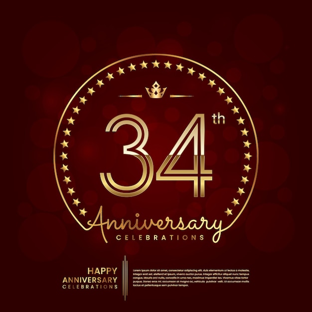 Logotipo de aniversario de 34 años en color dorado.