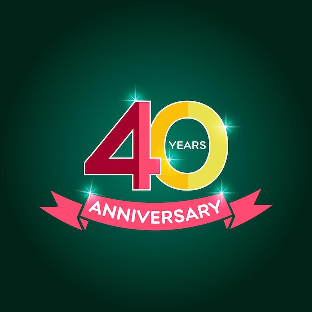 Logotipo de aniversario de 40 años con icono de cinta roja signo de fiesta de cumpleaños de 40 años plano