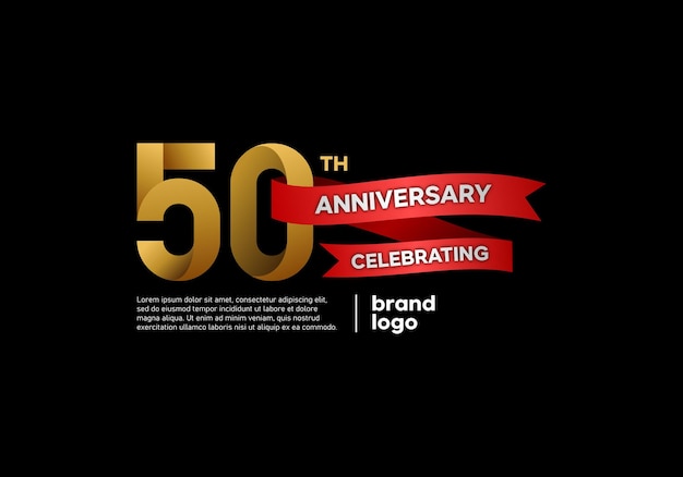 Logotipo de aniversario de 50 años con emblema dorado y rojo sobre fondo negro