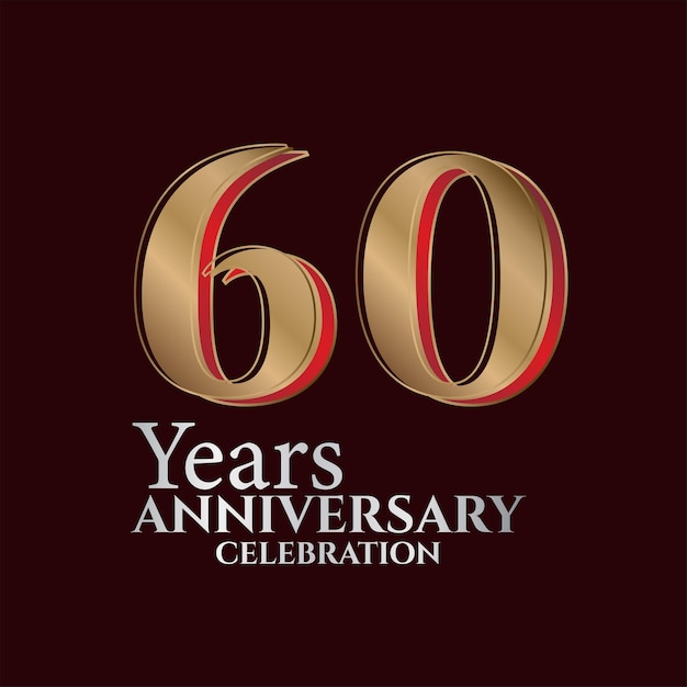Logotipo de aniversario de 60 años Color dorado y rojo aislado en un elegante diseño vectorial de fondo.