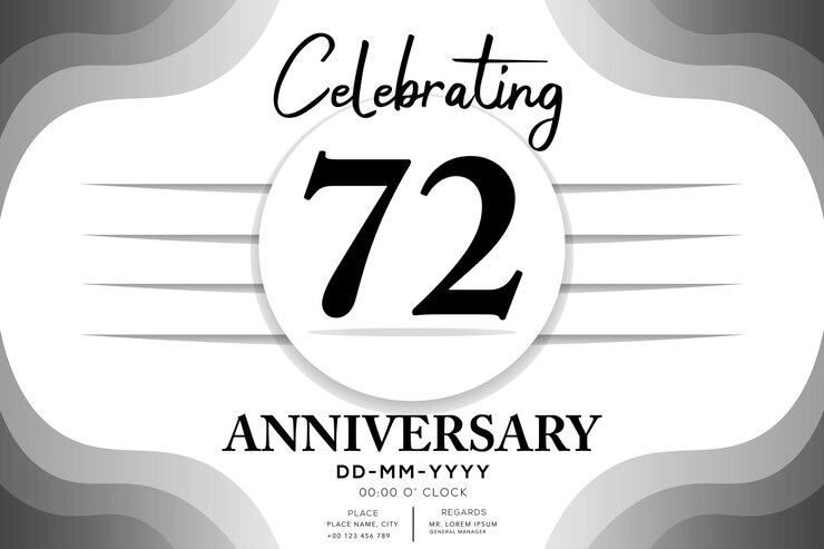 Vector logotipo de aniversario de 72 años con varias líneas de color plateado aislado en un diseño de fondo negro