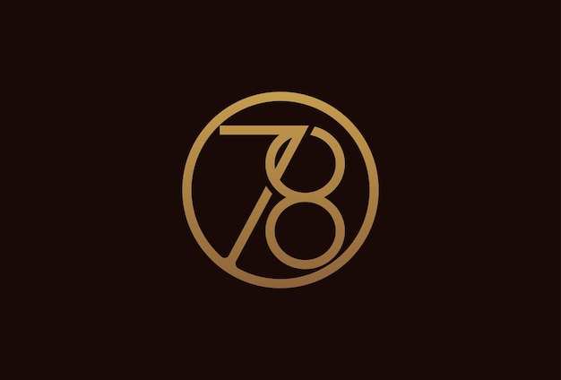 Logotipo de aniversario de 78 años, círculo de línea dorada con número dentro, plantilla de diseño de número dorado