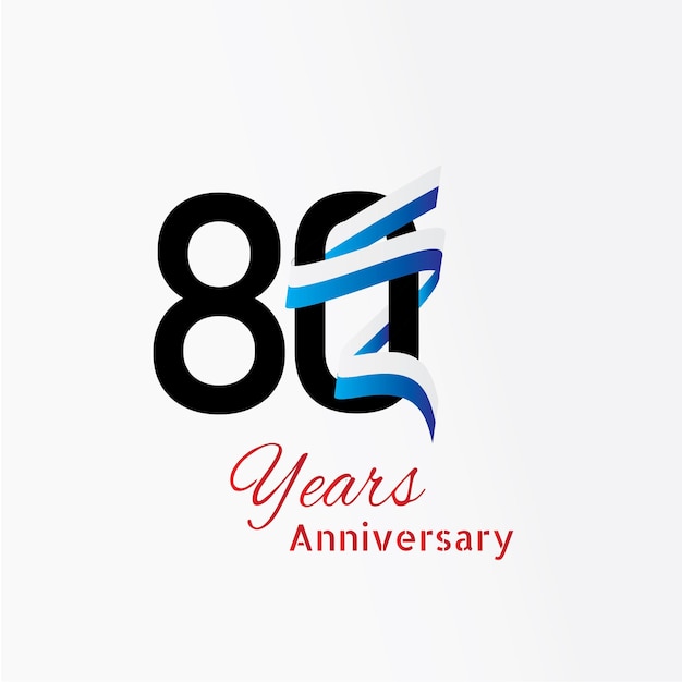 Logotipo de aniversario de 80 años con color azul blanco y negro de una sola línea para celebración