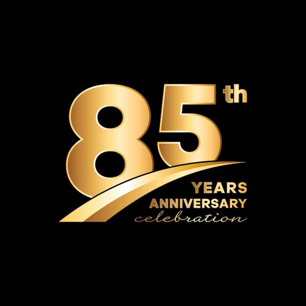 Logotipo del aniversario de 85 años con un número dorado en un fondo negro