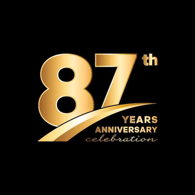 Logotipo del aniversario de 87 años con un número dorado en un fondo negro