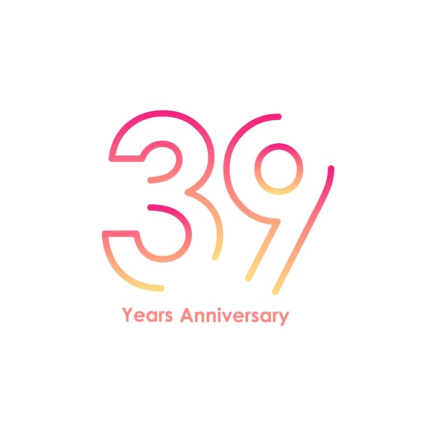 Logotipo de aniversario de 39 años con números de fuente de color dorado hechos de una línea conectada
