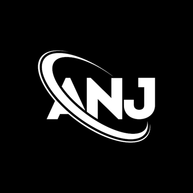 El logotipo ANJ, la letra ANJ, el diseño del logotipo de las iniciales ANJ, vinculado con círculo y mayúsculas, el logotipo del monograma ANJ, tipografía para negocios tecnológicos y marca inmobiliaria.