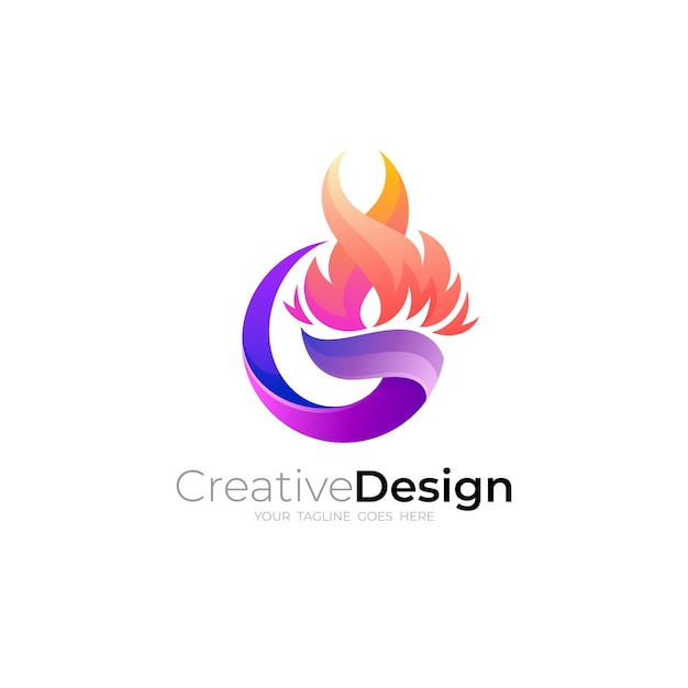 Logotipo de antorcha y combinación de diseño de letra G diseño abstracto