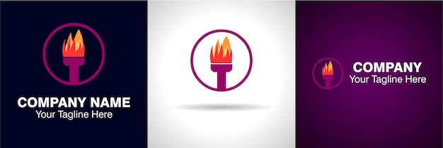 Logotipo de antorcha, logotipo de llama y logotipo de fuego en palo