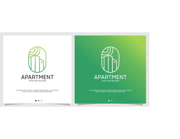 Logotipo de apartamento con concepto verde vector premium