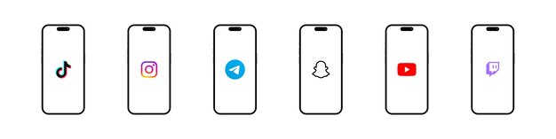 Logotipo de la aplicación TikTok Instagram Telegram Snapchat Youtube Twitch en Apple Iphone 14 maqueta realista Ilustración vectorial editorialxDZdolbuniv Ucrania 4 de abril de 2023