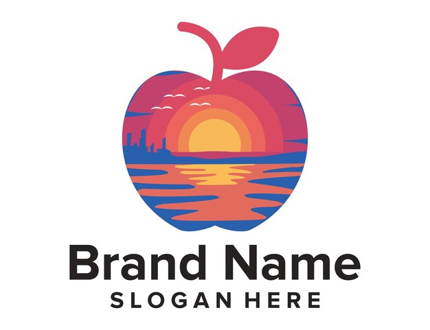 Logotipo de Apple con combinaciones de puesta de sol en la playa Logotipo de Apple Beach