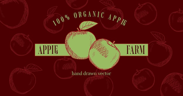 Logotipo de Apple Farm y vector dibujado a mano de banner