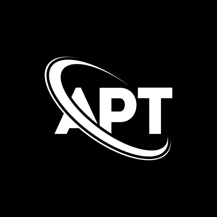 Vector el logotipo apt, la letra apt, el diseño del logotipo de la carta apt, las iniciales apt, vinculado con un círculo y un monograma en mayúsculas, la tipografía apt para el negocio tecnológico y la marca inmobiliaria.