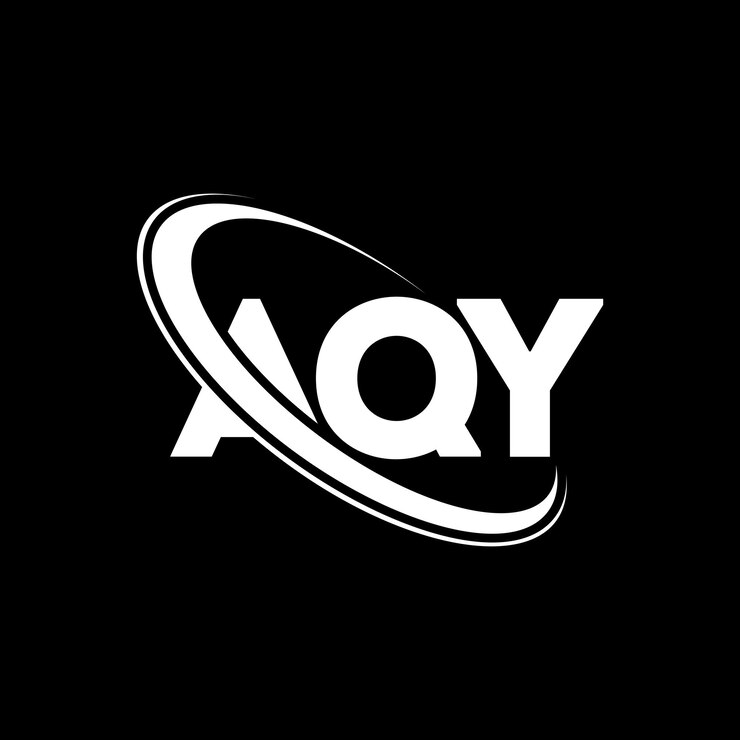 Vector el logotipo aqy, la letra aqy, el diseño del logotipo, las iniciales aqy, vinculado con un círculo y un monograma en mayúsculas, la tipografía aqy para el negocio tecnológico y la marca inmobiliaria.