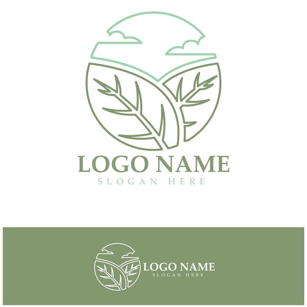 Logotipo de árbol abstracto para la naturaleza forestal y del parque con una combinación de elementos de línea vectorial para diseños de negocios agricultura conceptos ecológicos vegetación y belleza natural