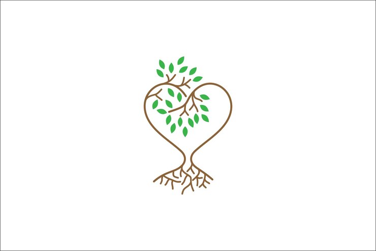 El logotipo del árbol del amor en el estilo de diseño del arte de la línea