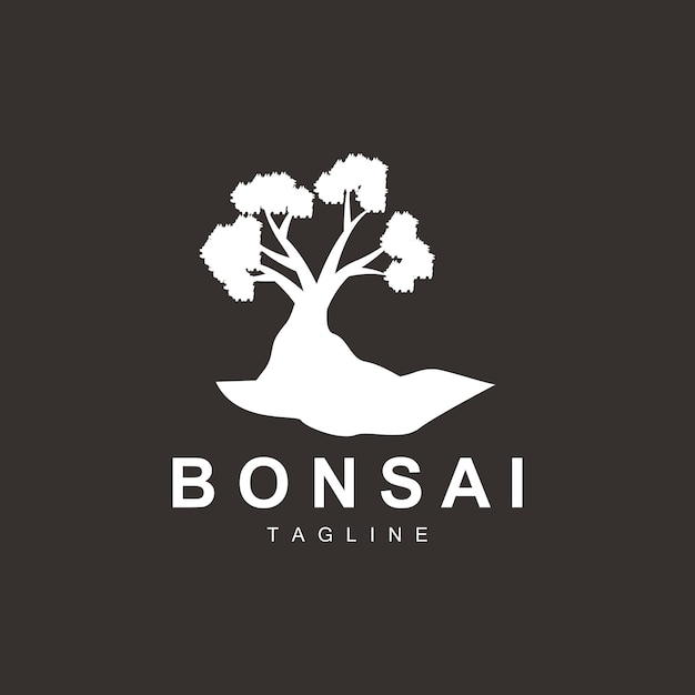 Logotipo de árbol de bonsái Elemento de ilustración de icono de vector de planta de diseño de silueta minimalista simple
