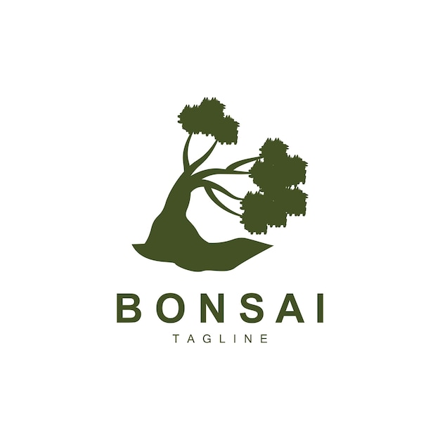 Logotipo de árbol de bonsái Elemento de ilustración de icono de vector de planta de diseño de silueta minimalista simple