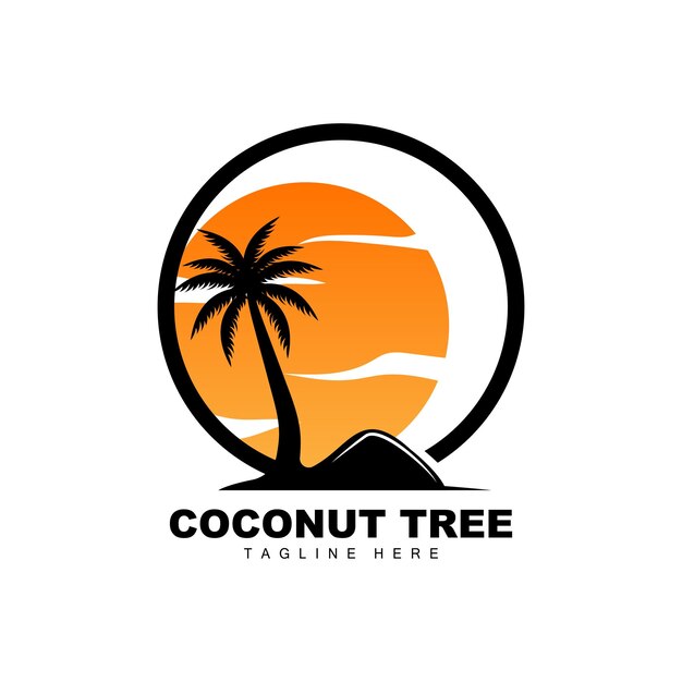 Logotipo de árbol de coco Diseño de vectores de árboles oceánicos para plantillas Marca de producto Logotipo de objeto de turismo de playa