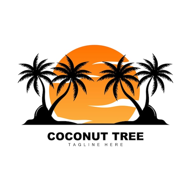 Logotipo de árbol de coco Diseño de vectores de árboles oceánicos para plantillas Marca de producto Logotipo de objeto de turismo de playa