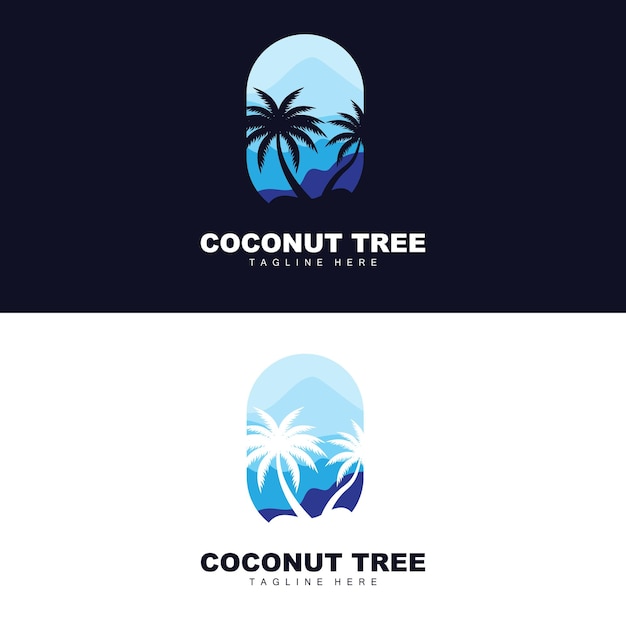 Logotipo de árbol de coco Diseño de vectores de árboles oceánicos para plantillas Marca de producto Logotipo de objeto de turismo de playa