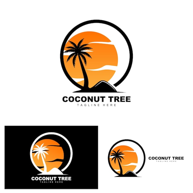 Logotipo de árbol de coco Diseño de vectores de árboles oceánicos para plantillas Marca de producto Logotipo de objeto de turismo de playa