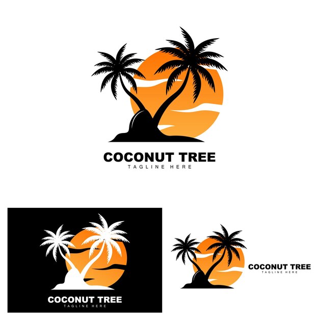 Logotipo de árbol de coco Diseño de vectores de árboles oceánicos para plantillas Marca de producto Logotipo de objeto de turismo de playa