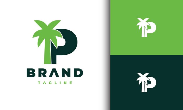 Logotipo del árbol de coco con la letra P