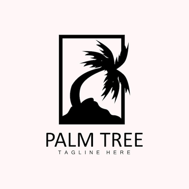 Logotipo de árbol de coco Palmera Puesta de sol Playa Vector Elegante Minimalista Diseño simple Símbolo Plantilla Icono