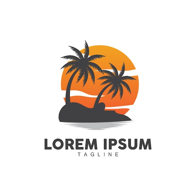 Logotipo de árbol de coco Palmera Puesta de sol Playa Vector Elegante Minimalista Diseño simple Símbolo Plantilla Icono