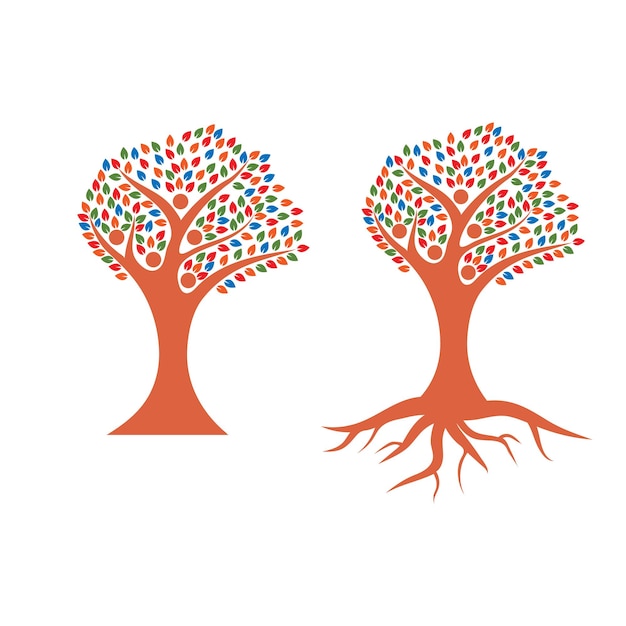 Logotipo de árbol colorido. Icono de árbol genealógico colorido abstracto.