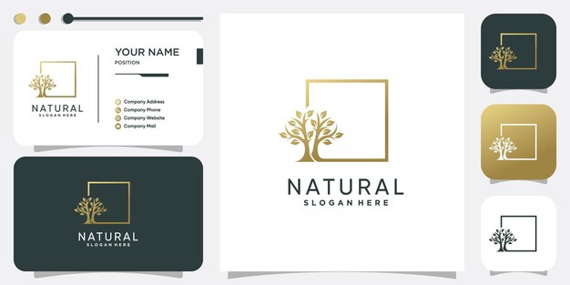 Logotipo de árbol con concepto abstracto dorado Vector Premium