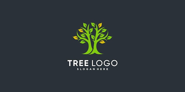Logotipo de árbol con concepto abstracto dorado Vector Premium