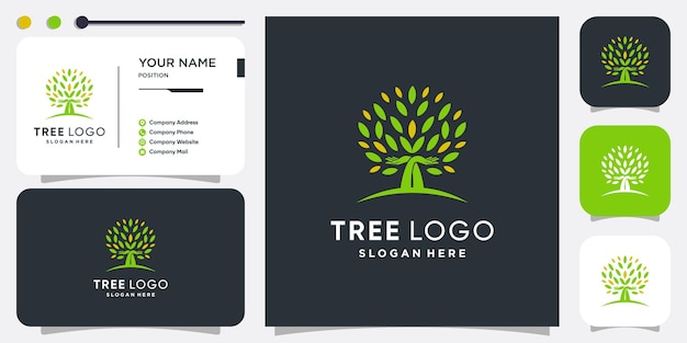 Logotipo de árbol con concepto de cuidado de manos vector premium