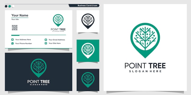 Logotipo de árbol con concepto de ubicación de pin Vector Premium