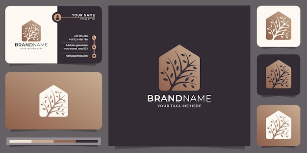 Logotipo de árbol creativo y plantilla de tarjeta de visita