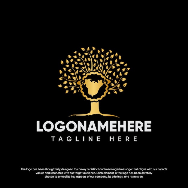 logotipo de árbol dorado vectorial con suelo negro