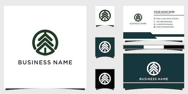 Logotipo de árbol gráfico extendido con hojas estilizadas que crecen desde el centro ilustración vectorial con plantilla de tarjeta de visita