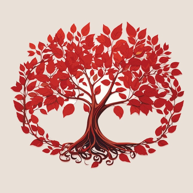 Vector logotipo de árbol natural con guirnalda roja de hojas diseño de hojas