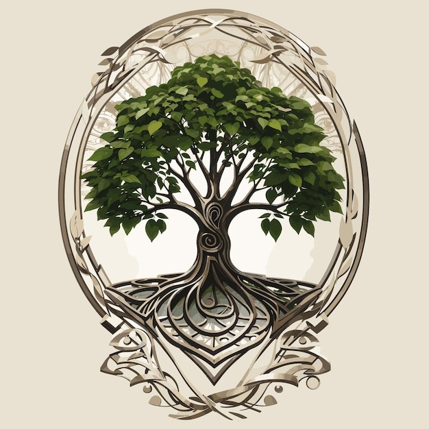 Vector logotipo del árbol de la naturaleza con ilustración de diseño redondo