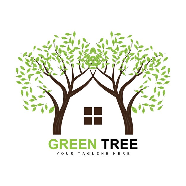 Logotipo del árbol Árboles verdes y diseño de madera Bosque Ilustración Árboles Juegos para niños