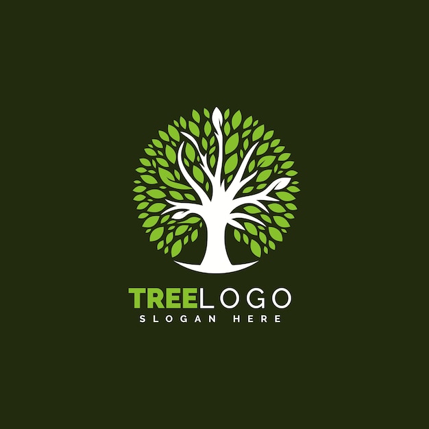 Logotipo de árbol robusto con hojas verdes vibrantes