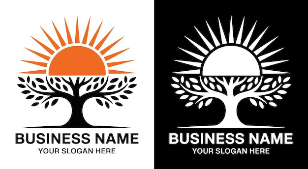 El logotipo del árbol y el sol, la vitalidad negra y audaz para las empresas ecológicas